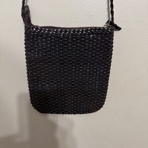 Geomo basket weave brown leather crossbody made in Italy